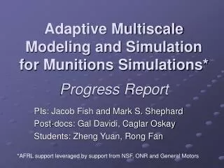 Adaptive Multiscale Modeling and Simulation for Munitions Simulations* Progress Report