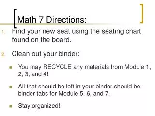 Math 7 Directions: