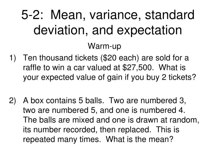 5 2 mean variance standard deviation and expectation