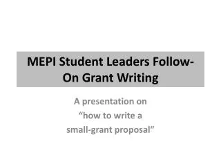 MEPI Student Leaders Follow-On Grant Writing