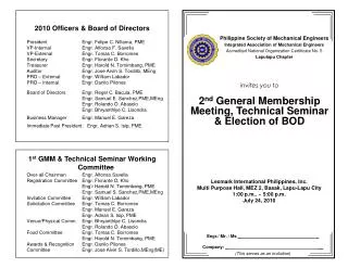 invites you to 2 nd General Membership Meeting, Technical Seminar &amp; Election of BOD