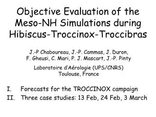 Objective Evaluation of the Meso-NH Simulations during Hibiscus-Troccinox-Troccibras