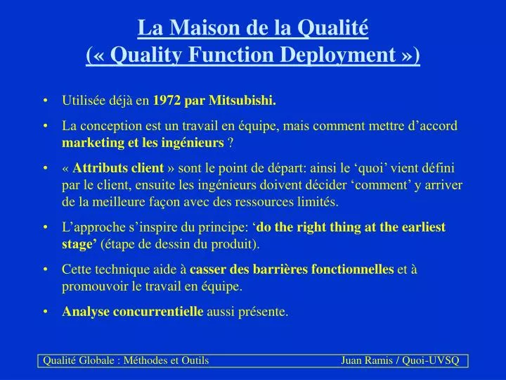 la maison de la qualit quality function deployment