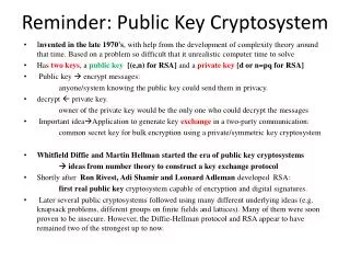 Reminder: Public Key Cryptosystem