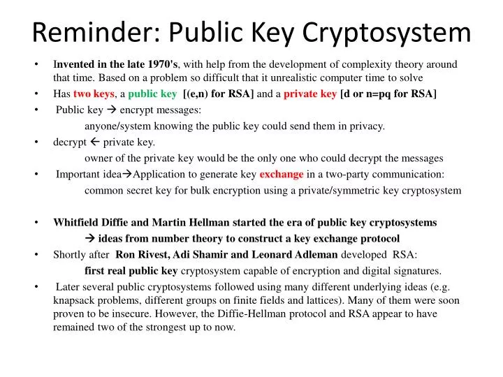 reminder public key cryptosystem