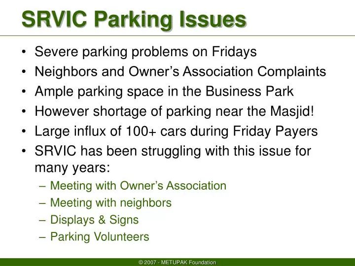srvic parking issues