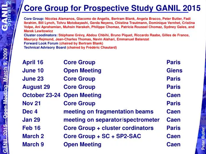 core group for prospective study ganil 2015