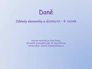 dan z klady ekonomiky a etnictv 9 ro n k