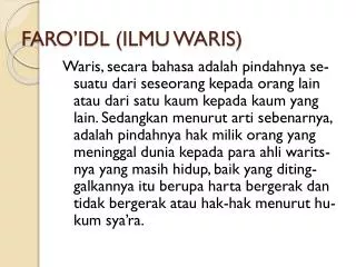 faro idl ilmu waris