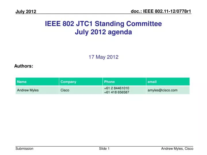 ieee 802 jtc1 standing committee july 2012 agenda