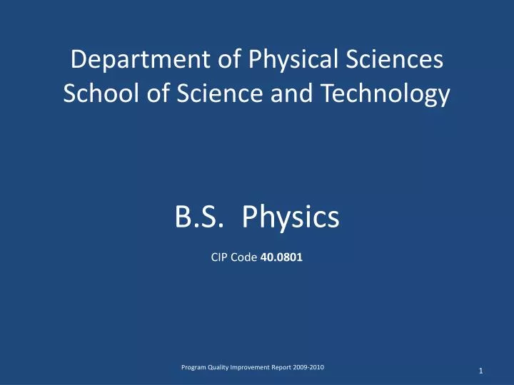 department of physical sciences school of science and technology
