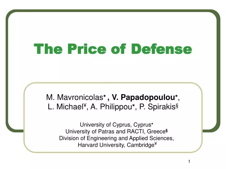 the price of defense