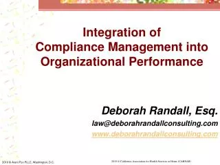 Integration of Compliance Management into Organizational Performance