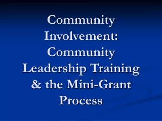 Community Involvement: Community Leadership Training &amp; the Mini-Grant Process