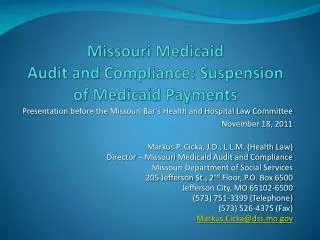 Missouri Medicaid Audit and Compliance: Suspension of Medicaid Payments