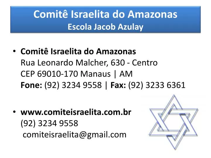 comit israelita do amazonas escola jacob azulay