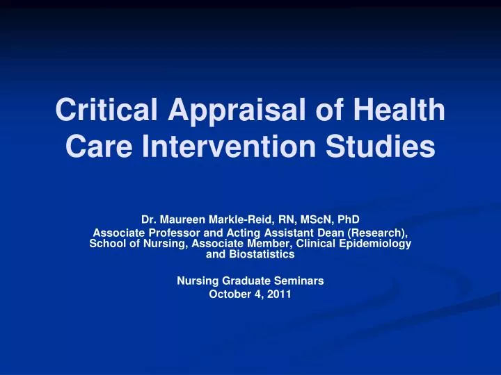 critical appraisal of health care intervention studies