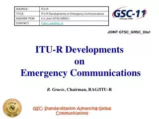 ITU-R Developments on Emergency Communications
