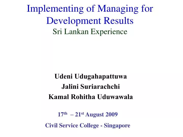 implementing of managing for development results sri lankan experience