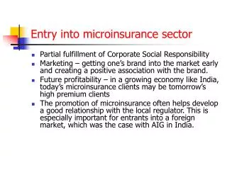 Entry into microinsurance sector