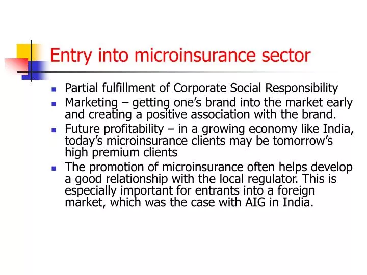 entry into microinsurance sector