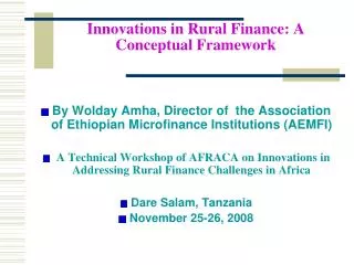 Innovations in Rural Finance: A Conceptual Framework
