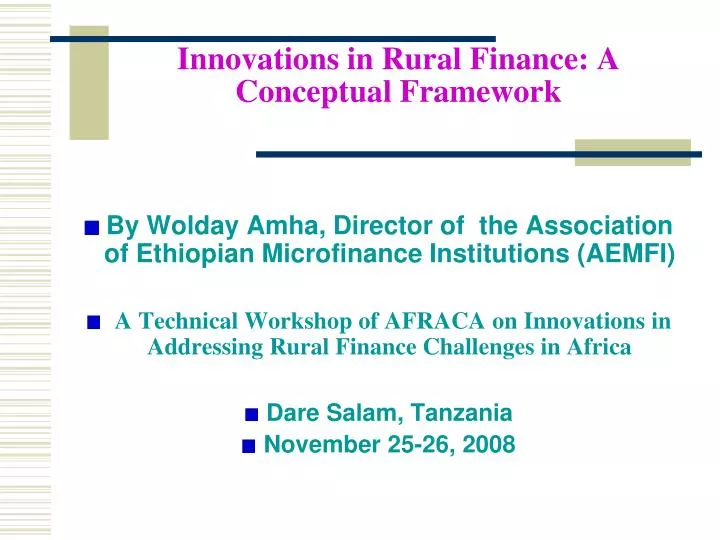 innovations in rural finance a conceptual framework