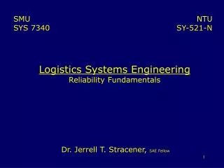 Logistics Systems Engineering Reliability Fundamentals