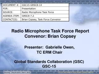 Radio Microphone Task Force Report Convenor: Brian Copsey