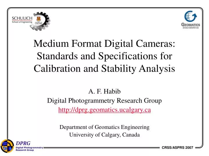 medium format digital cameras standards and specifications for calibration and stability analysis