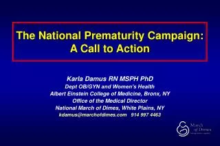 The National Prematurity Campaign: A Call to Action