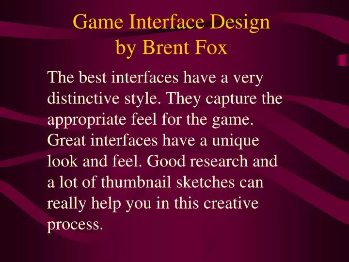 game interface design by brent fox