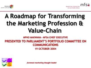A Roadmap for Transforming the Marketing Profession &amp; Value-Chain