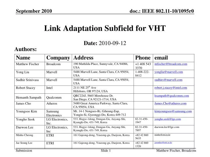 link adaptation subfield for vht
