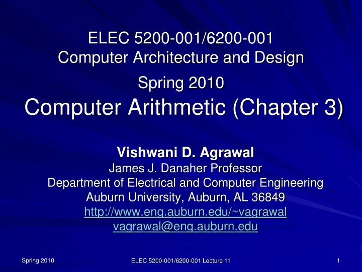 elec 5200 001 6200 001 computer architecture and design spring 2010 computer arithmetic chapter 3