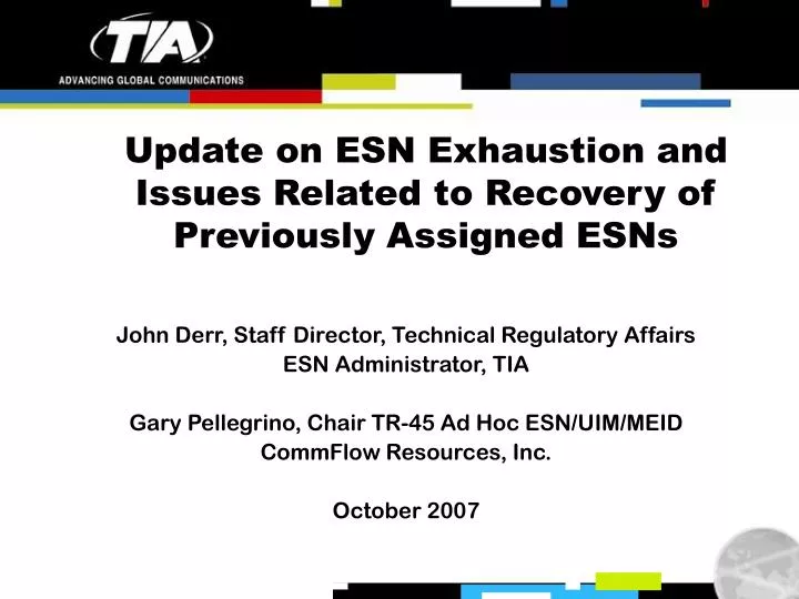 update on esn exhaustion and issues related to recovery of previously assigned esns