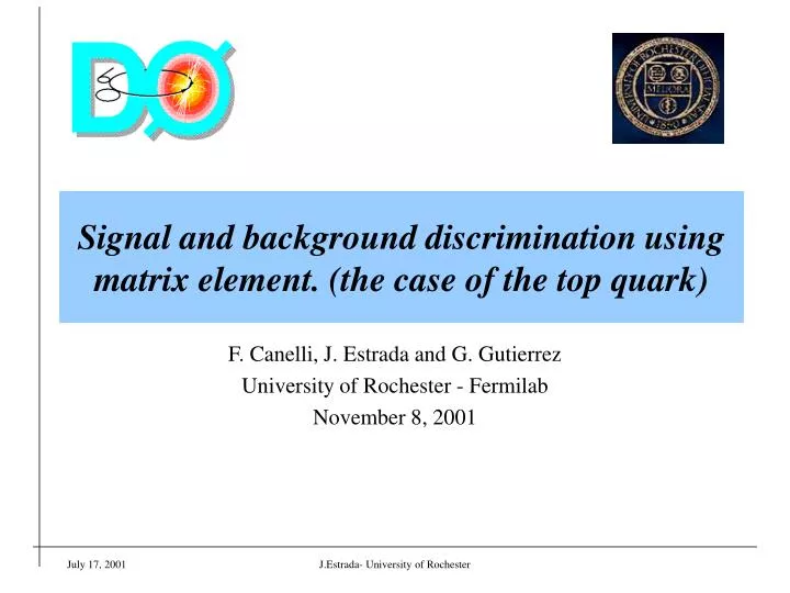 signal and background discrimination using matrix element the case of the top quark