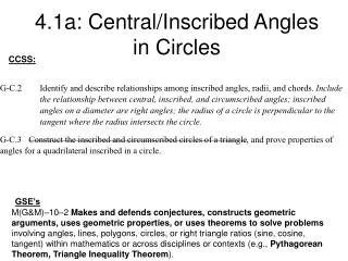 4.1a: Central/Inscribed Angles in Circles