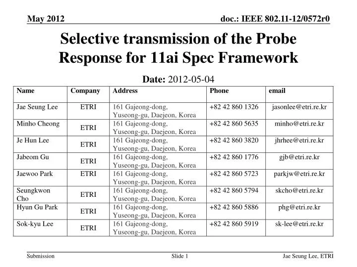 selective transmission of the probe response for 11ai spec framework