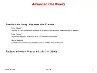 Advanced rate theory