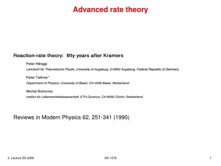 advanced rate theory