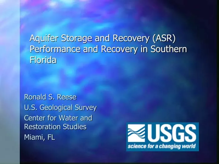 aquifer storage and recovery asr performance and recovery in southern florida