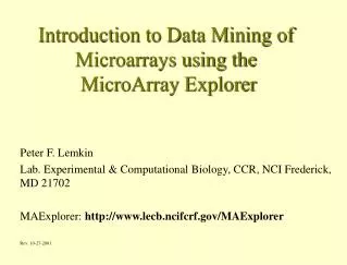 Introduction to Data Mining of Microarrays using the MicroArray Explorer