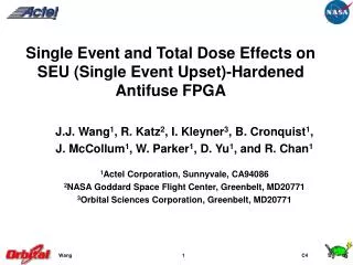 Single Event and Total Dose Effects on SEU (Single Event Upset)-Hardened Antifuse FPGA