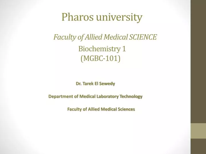 pharos university faculty of allied medical science biochemistry 1 mgbc 101