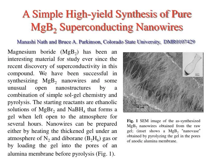 a simple high yield synthesis of pure mgb 2 superconducting nanowires