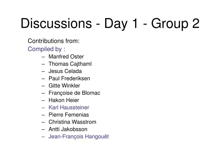 discussions day 1 group 2