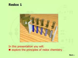 In this presentation you will: explore the principles of redox chemistry