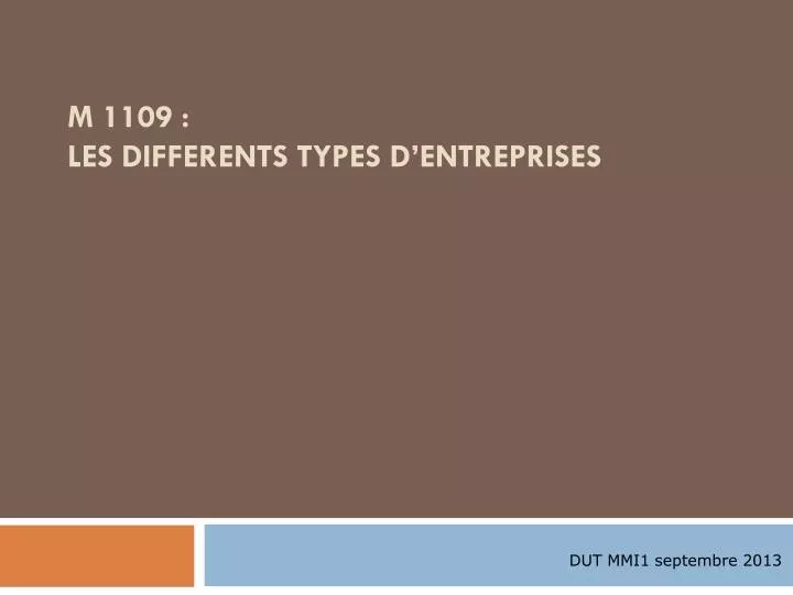 m 1109 les differents types d entreprises