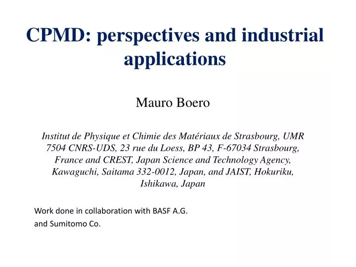 cpmd perspectives and industrial applications